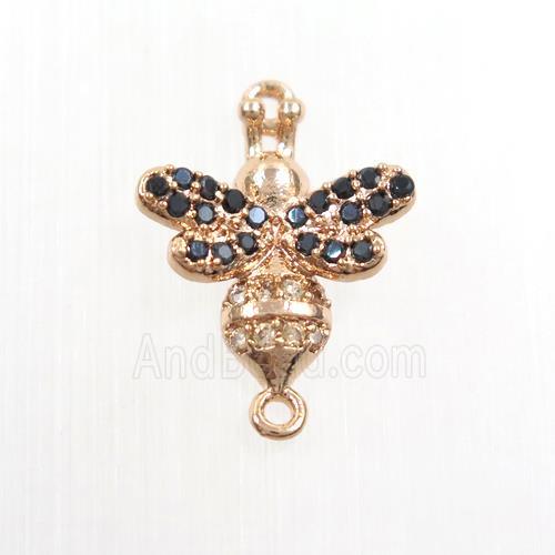 copper honeybee connector paved zircon, rose gold