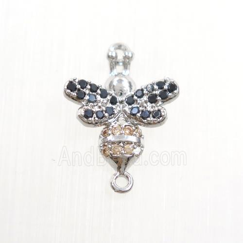 copper honeybee connector paved zircon, platinum plated