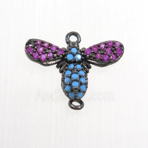 copper honeybee connector paved zircon, black plated