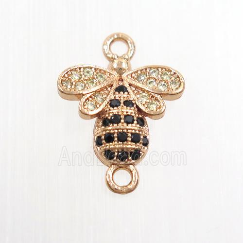 copper honeybee connector paved zircon, rose gold