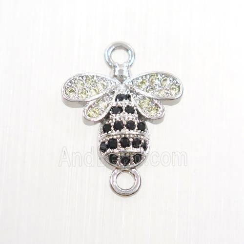 copper honeybee connector paved zircon, platinum plated