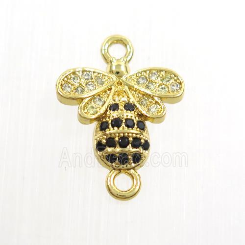 copper honeybee charm connector paved zircon, gold plated