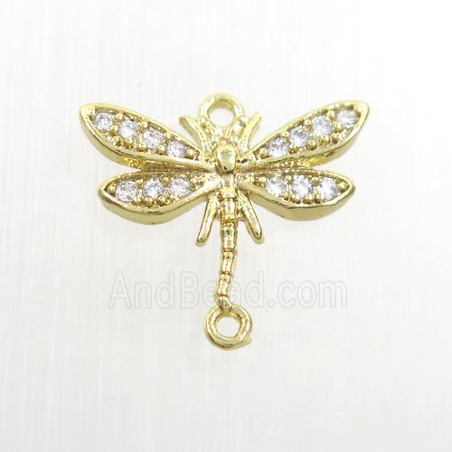 copper dragonfly connector paved zircon, gold plated