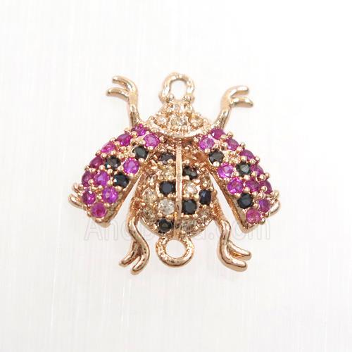copper honeybee connector paved zircon, rose gold