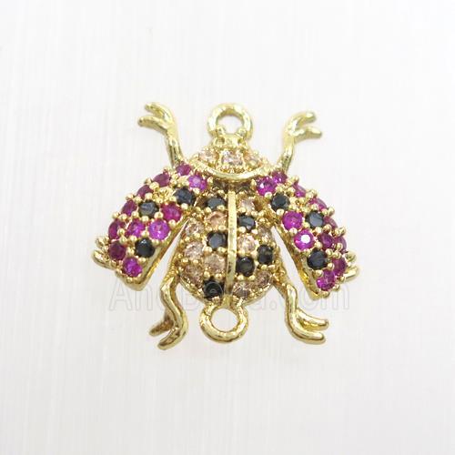 copper honeybee connector paved zircon, gold plated