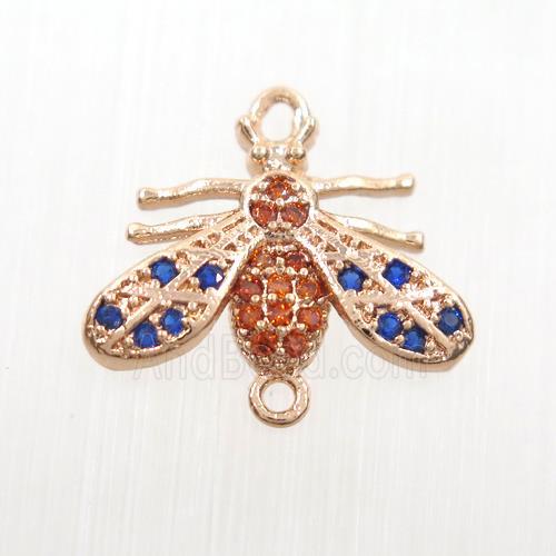 copper honeybee connector paved zircon, rose gold
