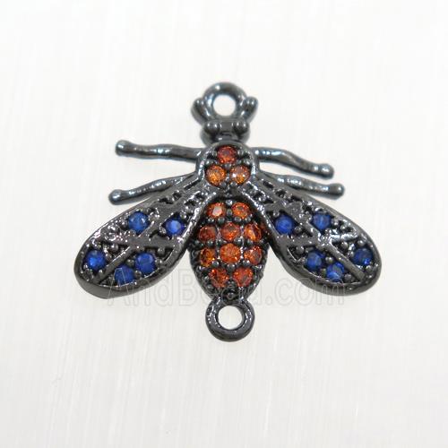 copper honeybee connector paved zircon, black plated