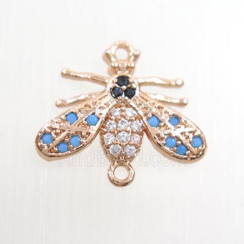 copper honeybee connector paved zircon, rose gold