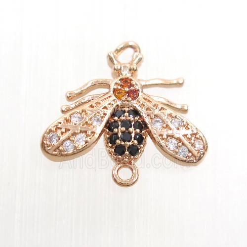 copper honeybee connector paved zircon, rose gold
