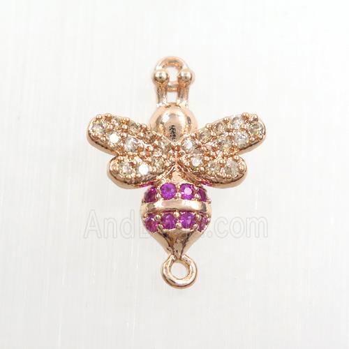 copper honeybee connector paved zircon, rose gold