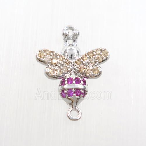 copper honeybee connector paved zircon, platinum plated