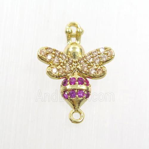 copper honeybee connector paved zircon, gold plated