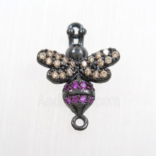 copper honeybee connector paved zircon, black plated