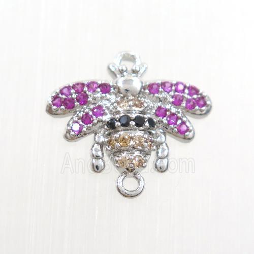 copper honeybee connector paved zircon, platinum plated