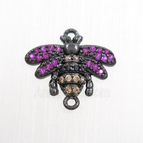 copper honeybee connector paved zircon, black plated