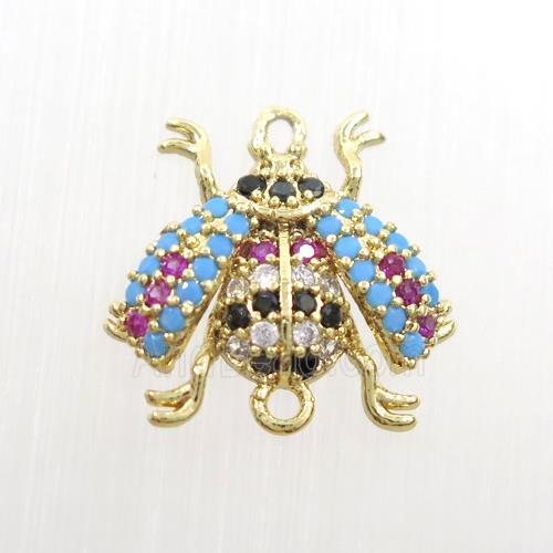 copper honeybee connector paved zircon, gold plated