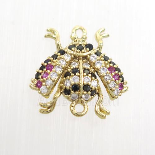 copper honeybee connector paved zircon, gold plated