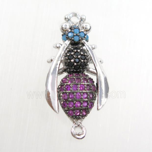 copper honeybee connector paved zircon, platinum plated