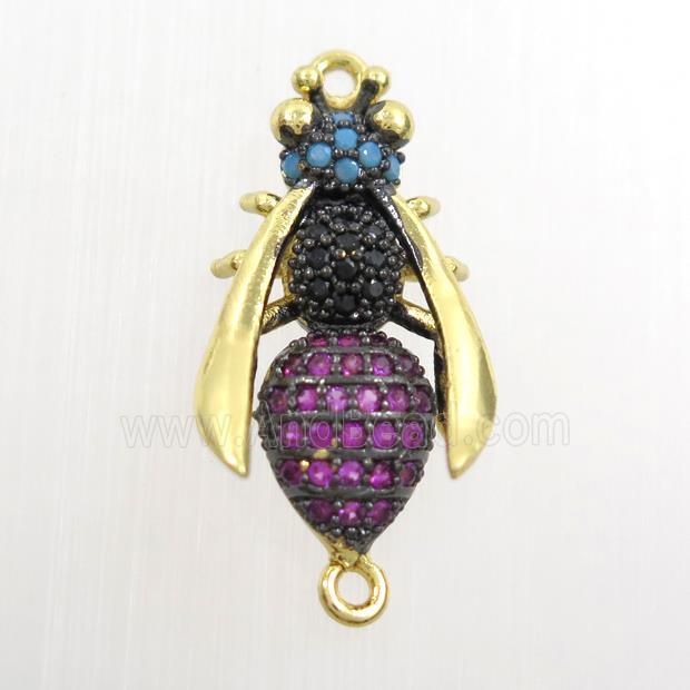 copper honeybee connector paved zircon, gold plated