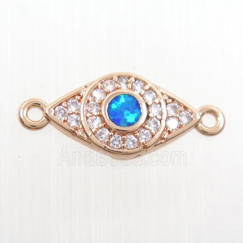 copper eye connector paved zircon with fire opal, rose gold