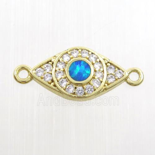 copper eye connector paved zircon with fire opal, gold plated