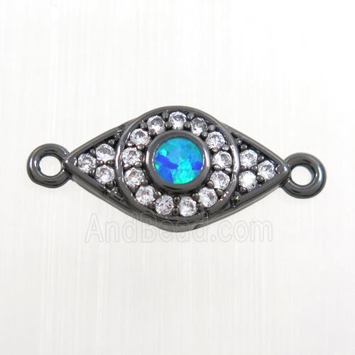 copper eye connector paved zircon with fire opal, black plated