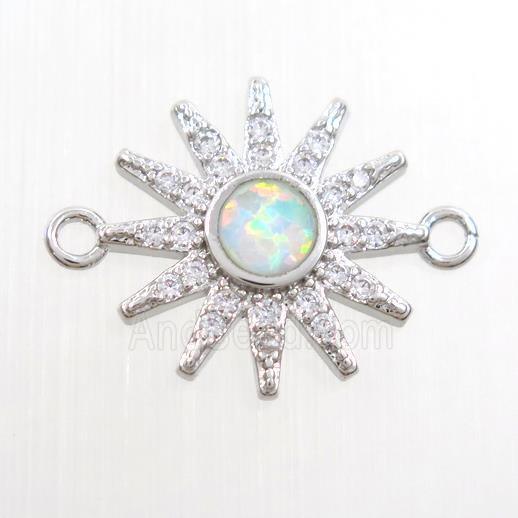 copper sun connector paved zircon with fire opal, platinum plated