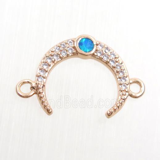 copper connector paved zircon, crescent moon, rose gold
