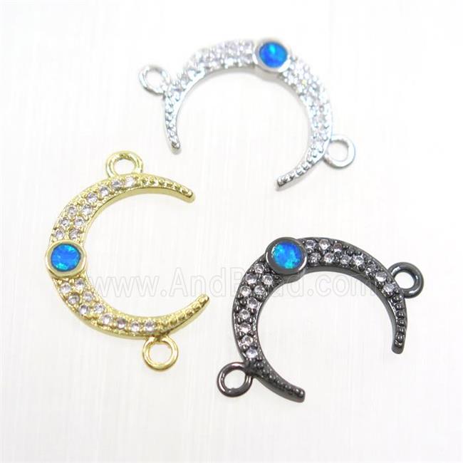 copper connector paved zircon, crescent moon, mix color