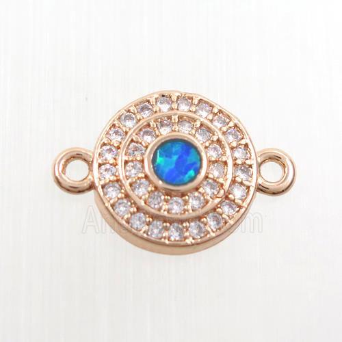 copper circle connector paved zircon with fire opal, rose gold