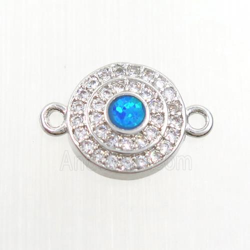 copper circle connector paved zircon with fire opal, platinum plated