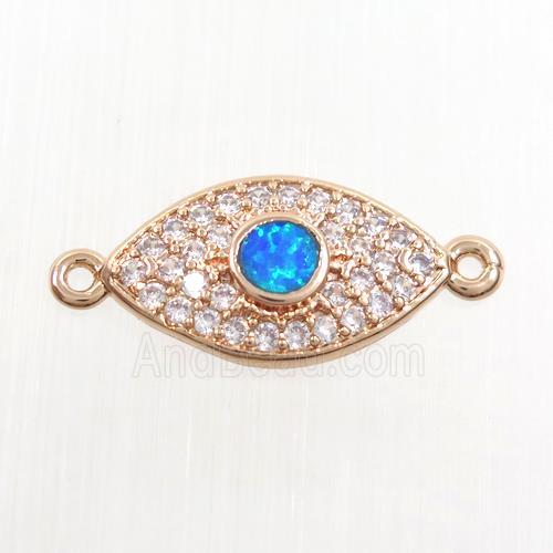 copper eye connector paved zircon with fire opal, rose gold