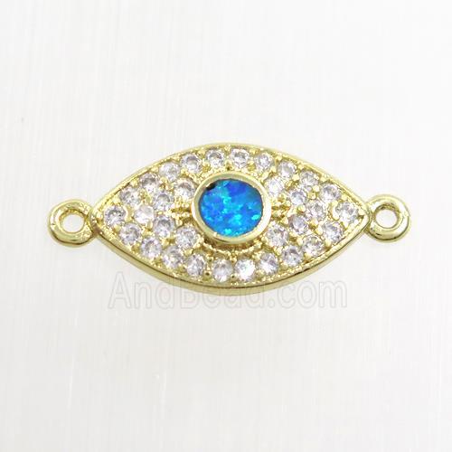copper eye connector paved zircon with fire opal, gold plated