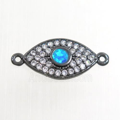 copper eye connector paved zircon with fire opal, black plated