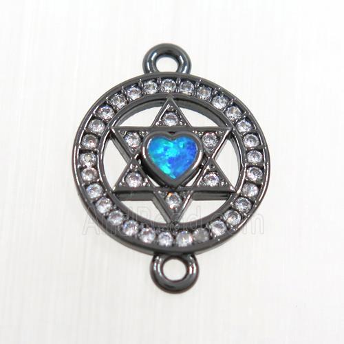 copper star connector paved zircon with fire opal, black plated