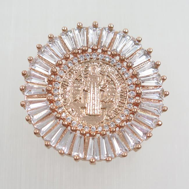 copper jesus pendants paved zircon, rose gold