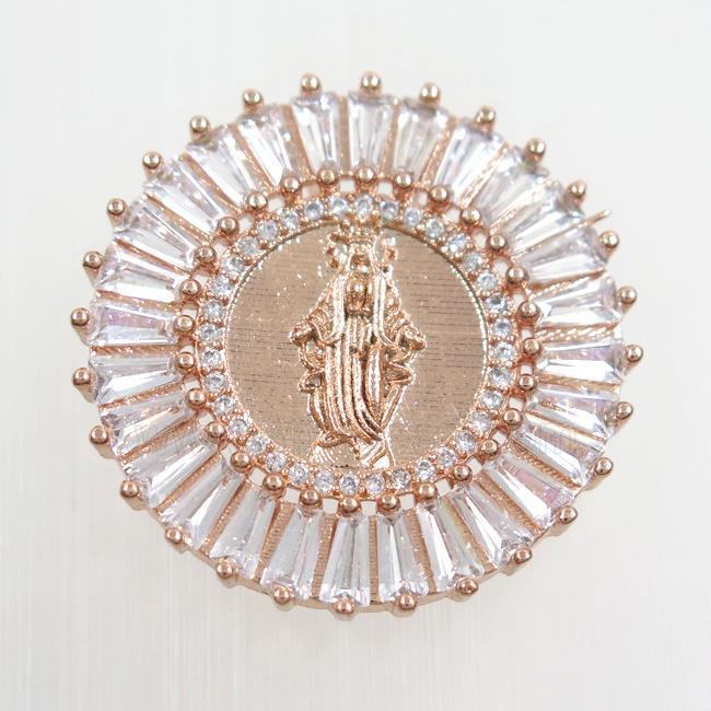 copper jesus pendants paved zircon, rose gold