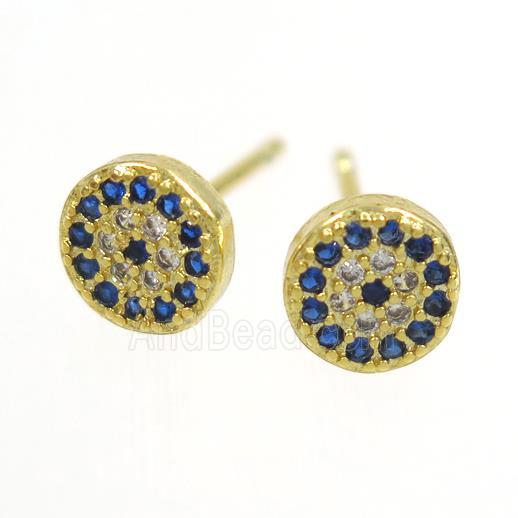 copper earring paved zircon, circle, gold plated