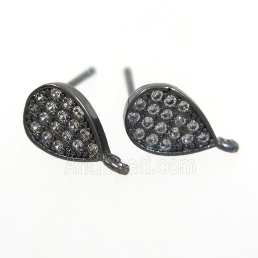 copper teardrop earring paved zircon, black plated