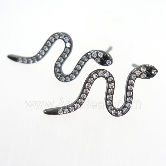 copper snake earring paved zircon, black plated