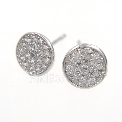 copper earring paved zircon, platinum plated