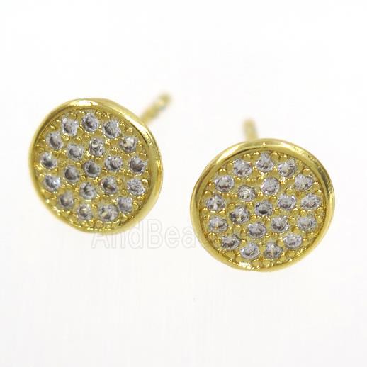 copper earring paved zircon, gold plated
