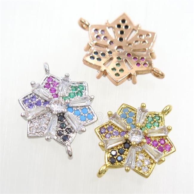 copper flower connector paved zircon, mix color