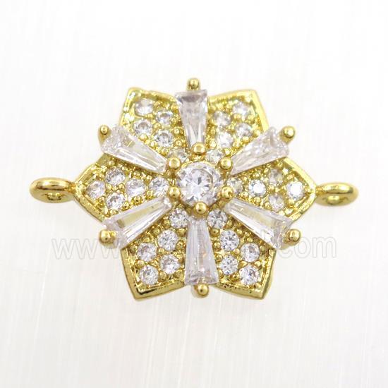 copper flower connector paved zircon, gold plated