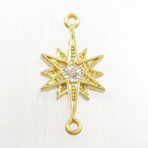 copper northstar connector paved zircon, gold plated