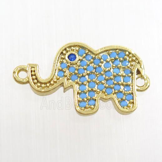 copper elephant connector paved zircon, turq, gold plated