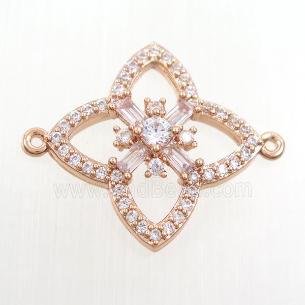 copper clover connector paved zircon, rose gold