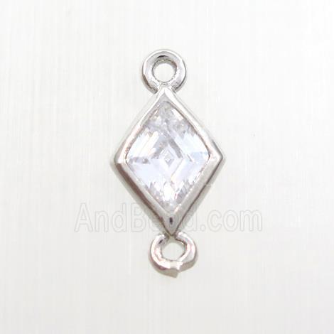 copper rhombic connector paved zircon, platinum plated