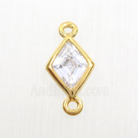 copper rhombic connector paved zircon, gold plated