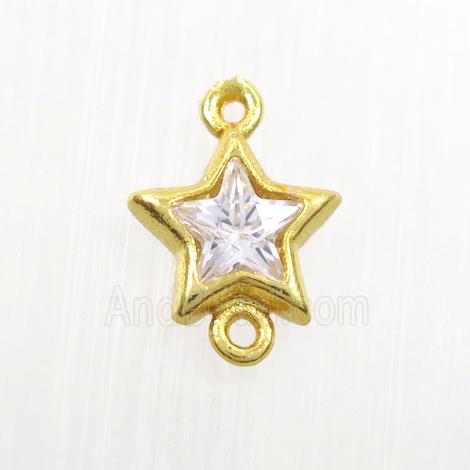 copper star connector paved zircon, gold plated